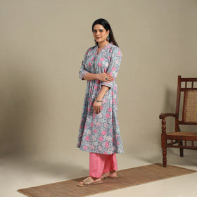 Blue - cotton a-line sanganeri kurta 04 - handcrafted