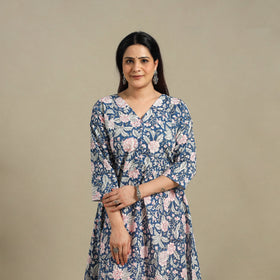 Blue - cotton a-line sanganeri kurta 11 - handcrafted