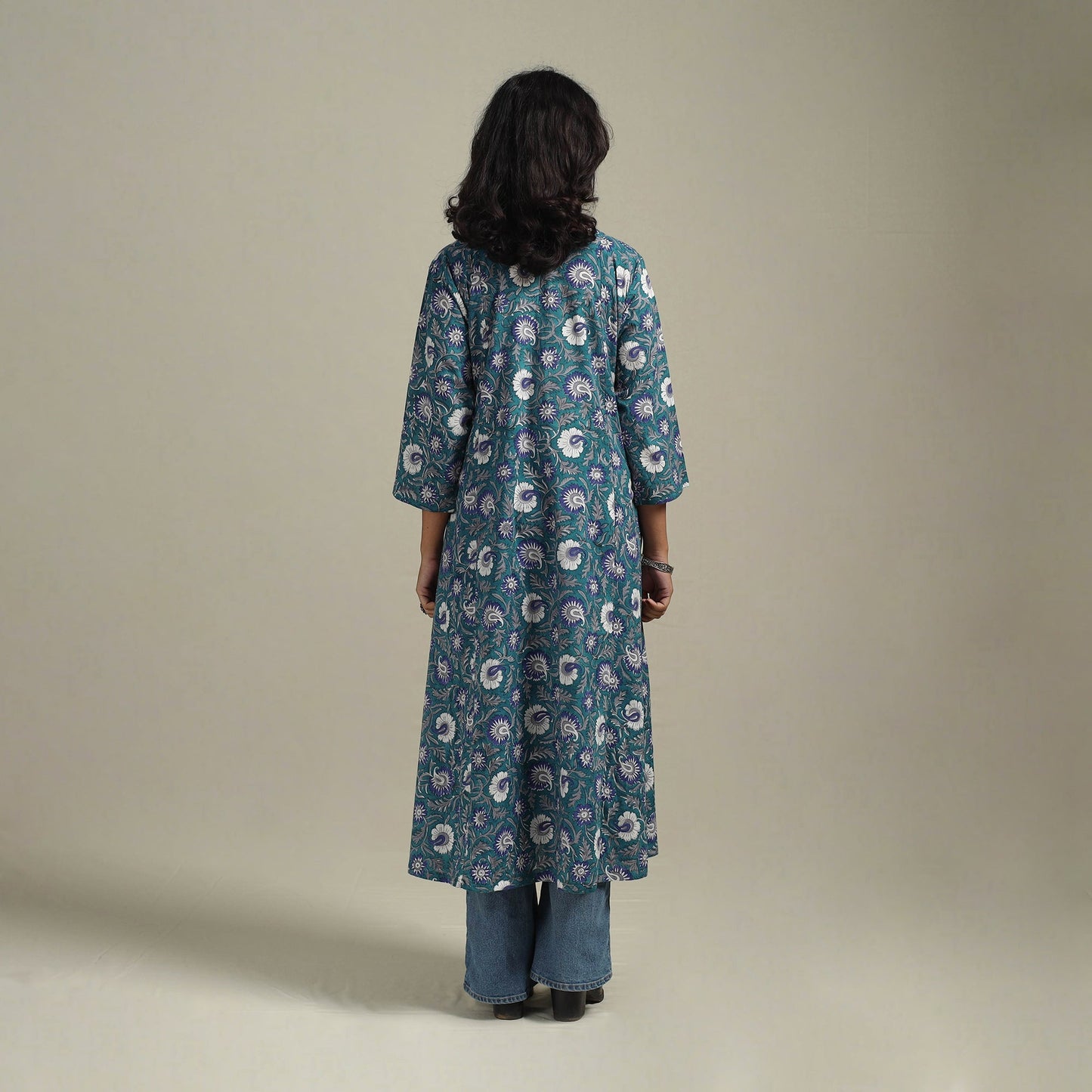 Blue - cotton a-line sanganeri kurta 11 - handcrafted