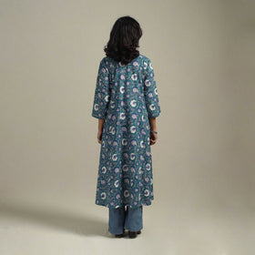 Blue - cotton a-line sanganeri kurta 11 - handcrafted