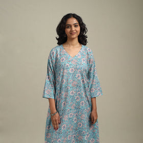 Blue - cotton a-line sanganeri kurta 12 - handcrafted