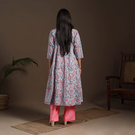 Blue - cotton a-line sanganeri kurta 12 - handcrafted