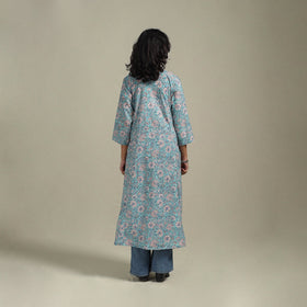 Blue - cotton a-line sanganeri kurta 12 - handcrafted
