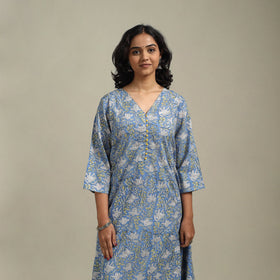 Blue - cotton a-line sanganeri kurta 16 - handcrafted