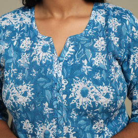 Blue - cotton a-line sanganeri kurta 25 - handcrafted