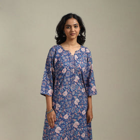 Blue - cotton a-line sanganeri kurta 27 - handcrafted