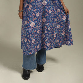 Blue - cotton a-line sanganeri kurta 27 - handcrafted