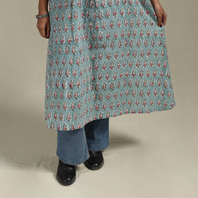 Blue - cotton a-line sanganeri kurta 33 - handcrafted