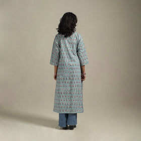 Blue - cotton a-line sanganeri kurta 33 - handcrafted
