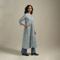 Blue - cotton a-line sanganeri kurta 33 - handcrafted