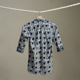 Blue Block Print Cotton Men Full Sleeve Indigo Bagru Shirt