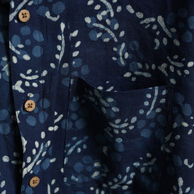 Blue Block Print Cotton Men Full Sleeve Indigo Bagru Shirt