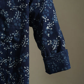 Blue Block Print Cotton Men Full Sleeve Indigo Bagru Shirt