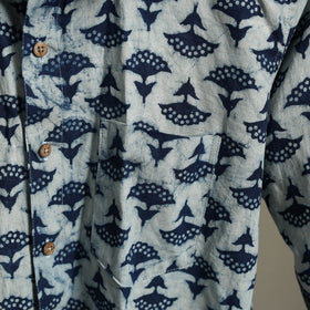 Blue Block Print Cotton Men Full Sleeve Indigo Bagru Shirt