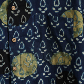 Blue Block Print Cotton Men Half Sleeve Ajrakh Shirt