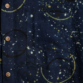 Blue Block Print Cotton Men Half Sleeve Ajrakh Shirt