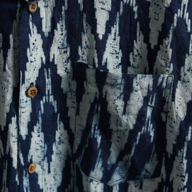 Blue Block Print Cotton Men Half Sleeve Indigo Bagru Shirt