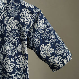 Blue Block Print Cotton Men Half Sleeve Indigo Bagru Shirt