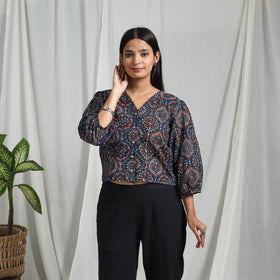 Blue Block Print Cotton Natural Dyed Ajrakh Crop Top