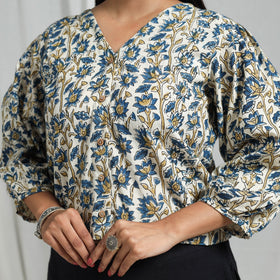 Blue Block Print Cotton Natural Dyed Ajrakh Crop Top