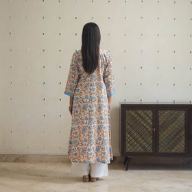 Blue - cotton patchwork a-line sanganeri kurta 09