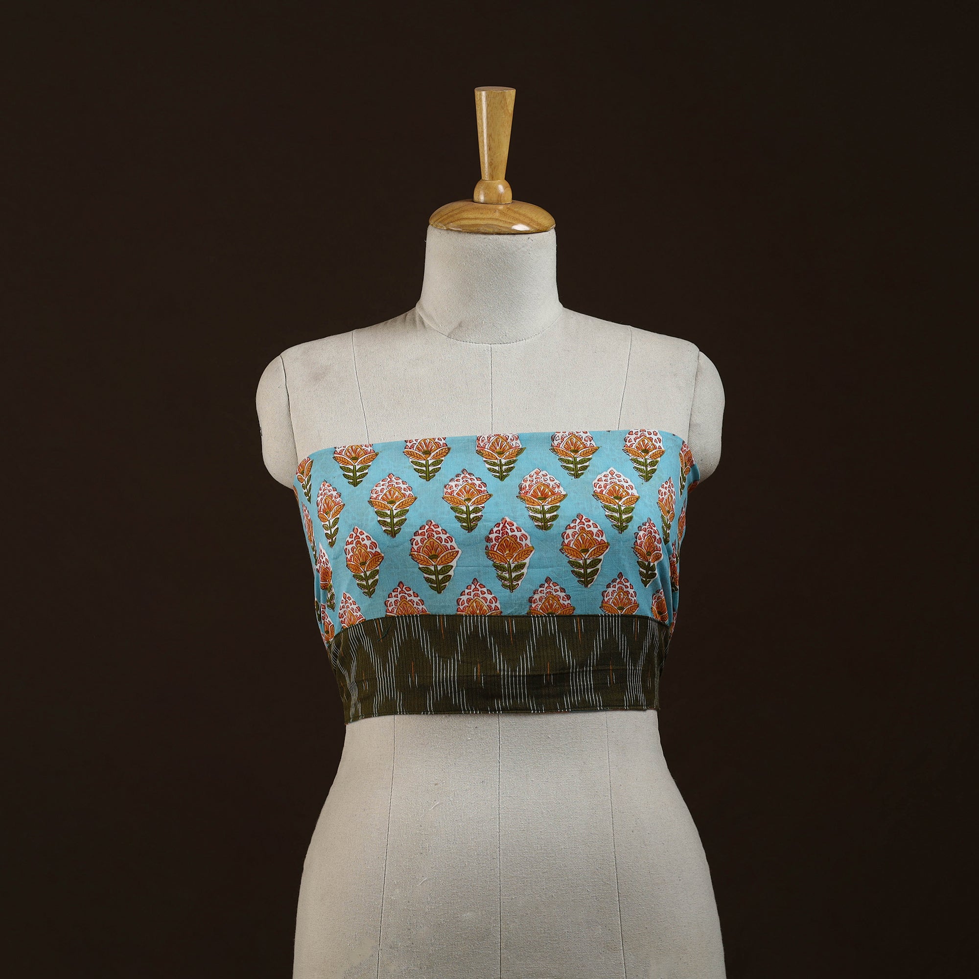 Blue Block Print Cotton Sanganeri Blouse Piece