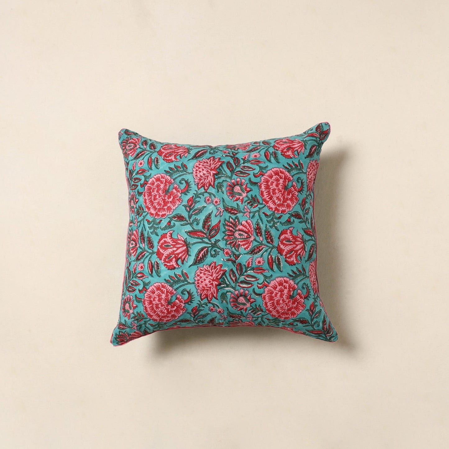 Blue - cotton sanganeri cushion cover 39 - handcrafted