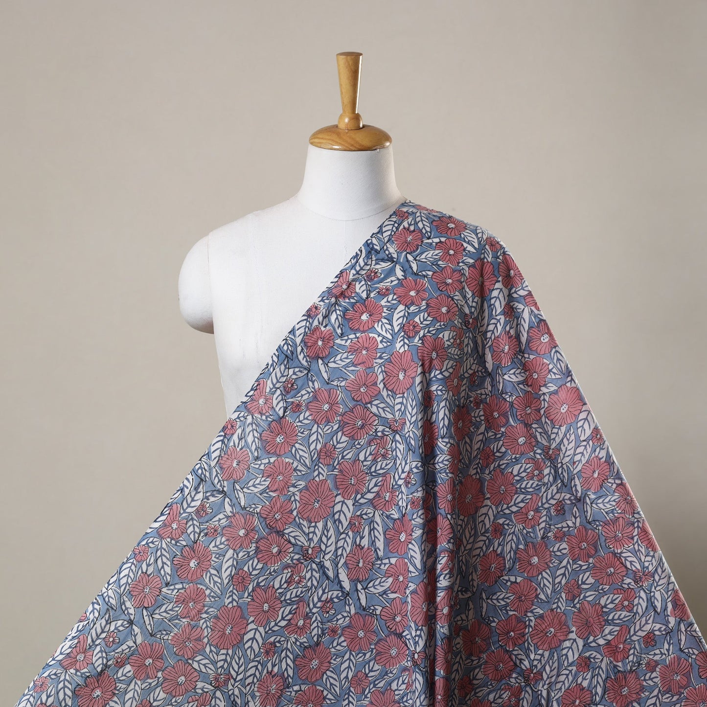 Blue Block Print Cotton Sanganeri Fabric