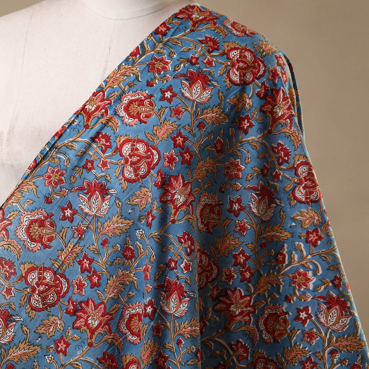 Blue - cotton sanganeri fabric 04 - handcrafted