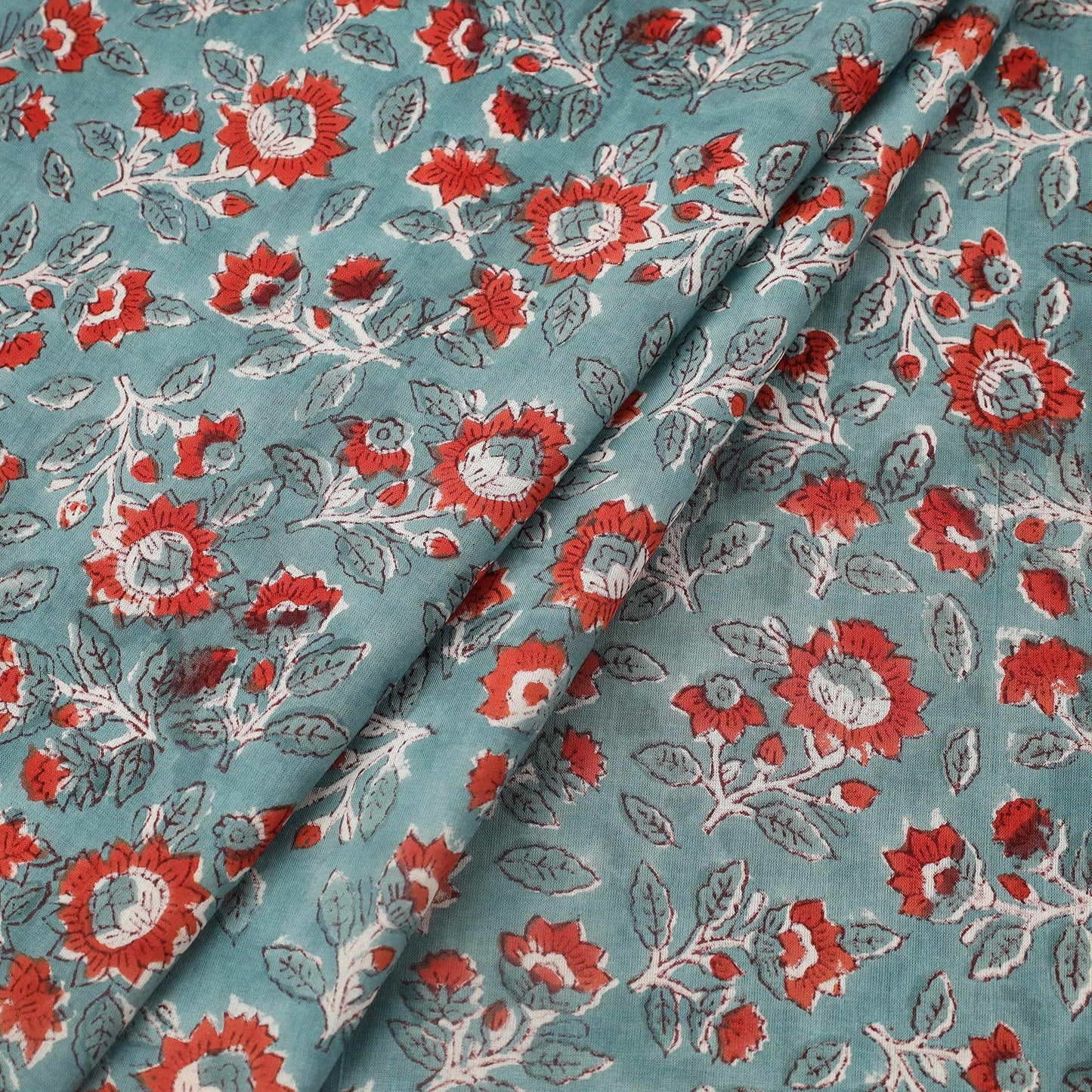  Block Print Cotton Blue Sanganeri Fabric