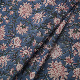 Blue Block Print Cotton Sanganeri Fabric
