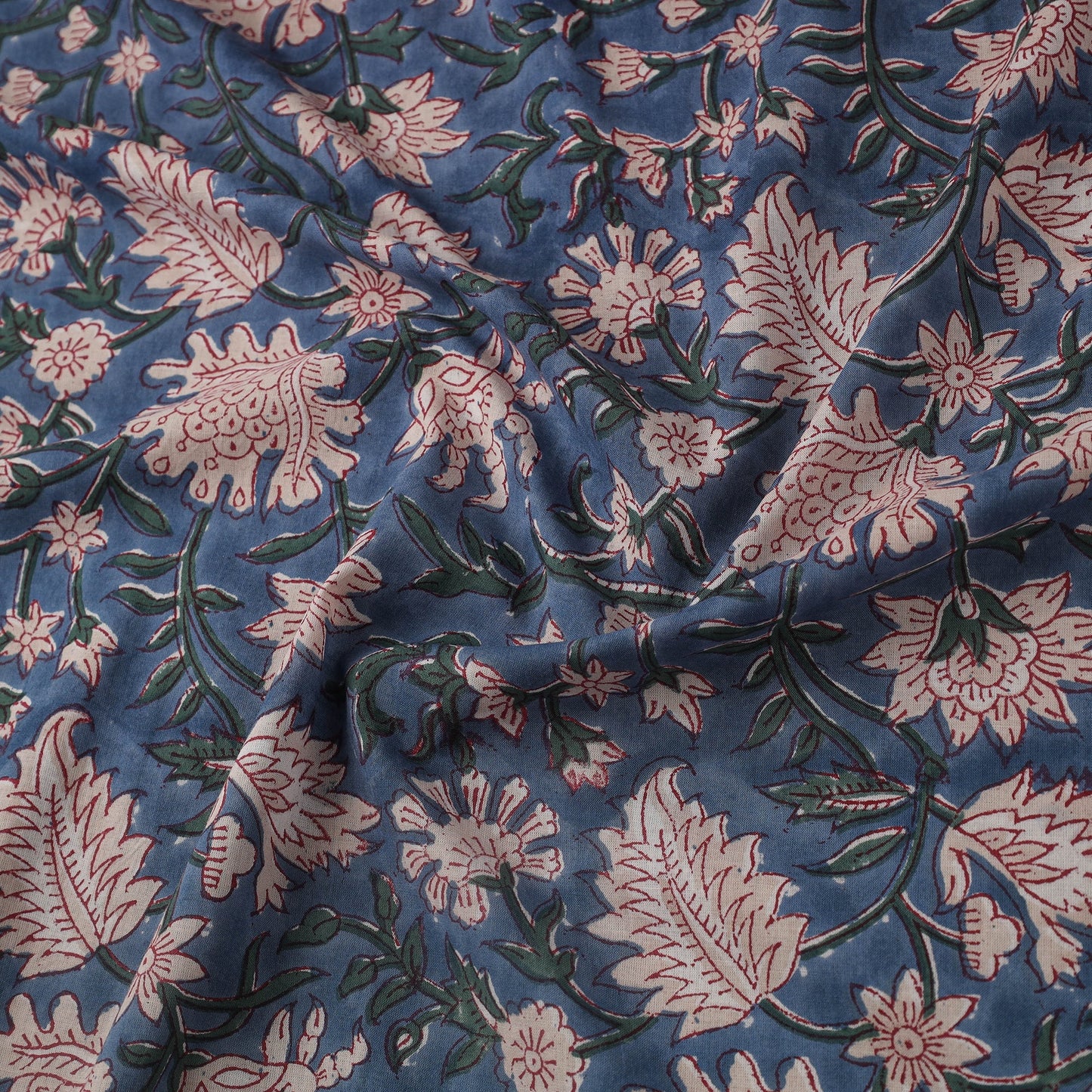 Blue Block Print Cotton Sanganeri Fabric
