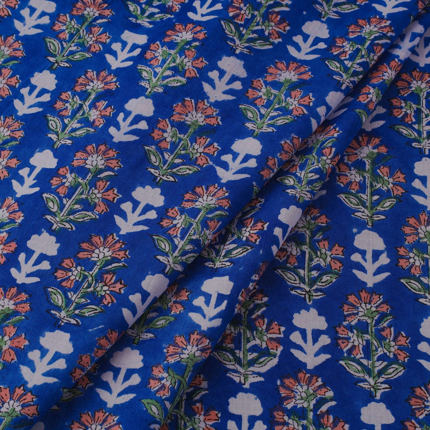 Blue Block Print Cotton Sanganeri Fabric