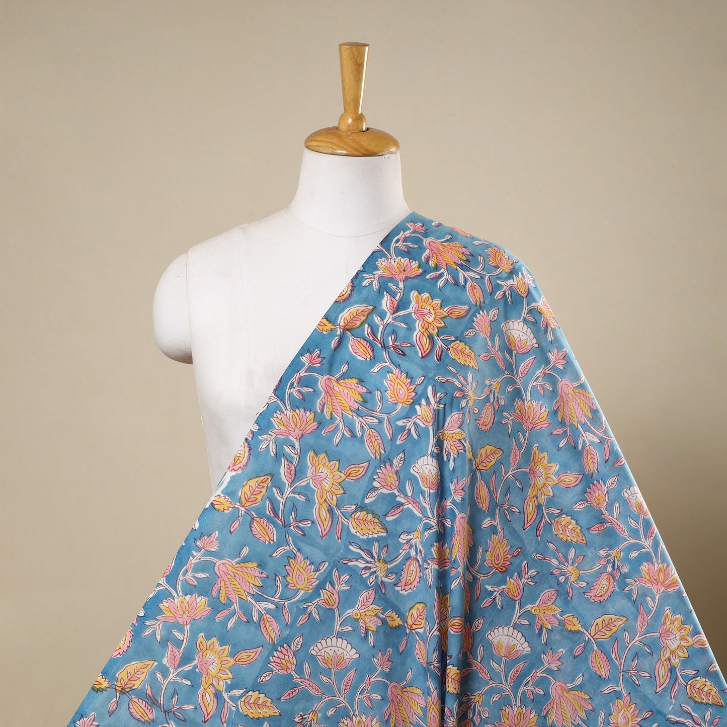 Blue Block Print Cotton Sanganeri Fabric