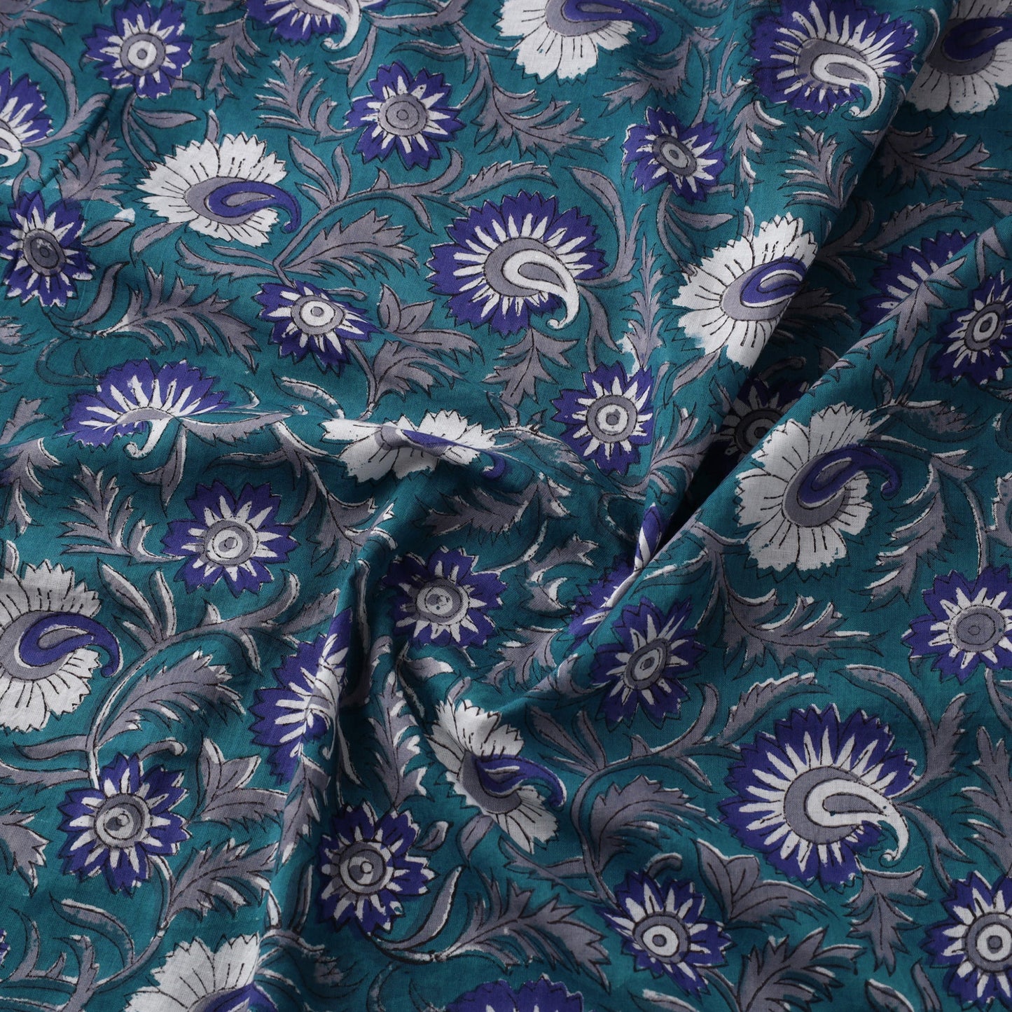 Blue Block Print Cotton Sanganeri Fabric