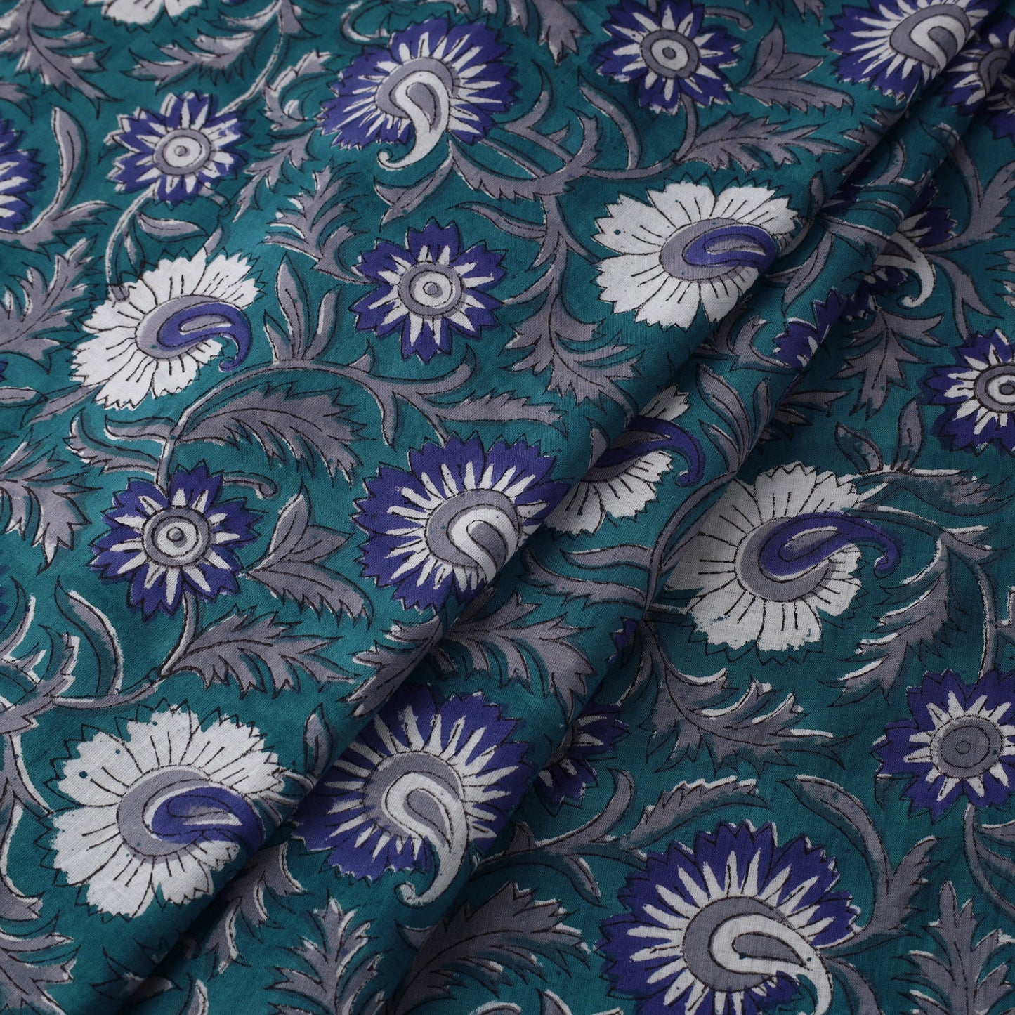 Blue Block Print Cotton Sanganeri Fabric