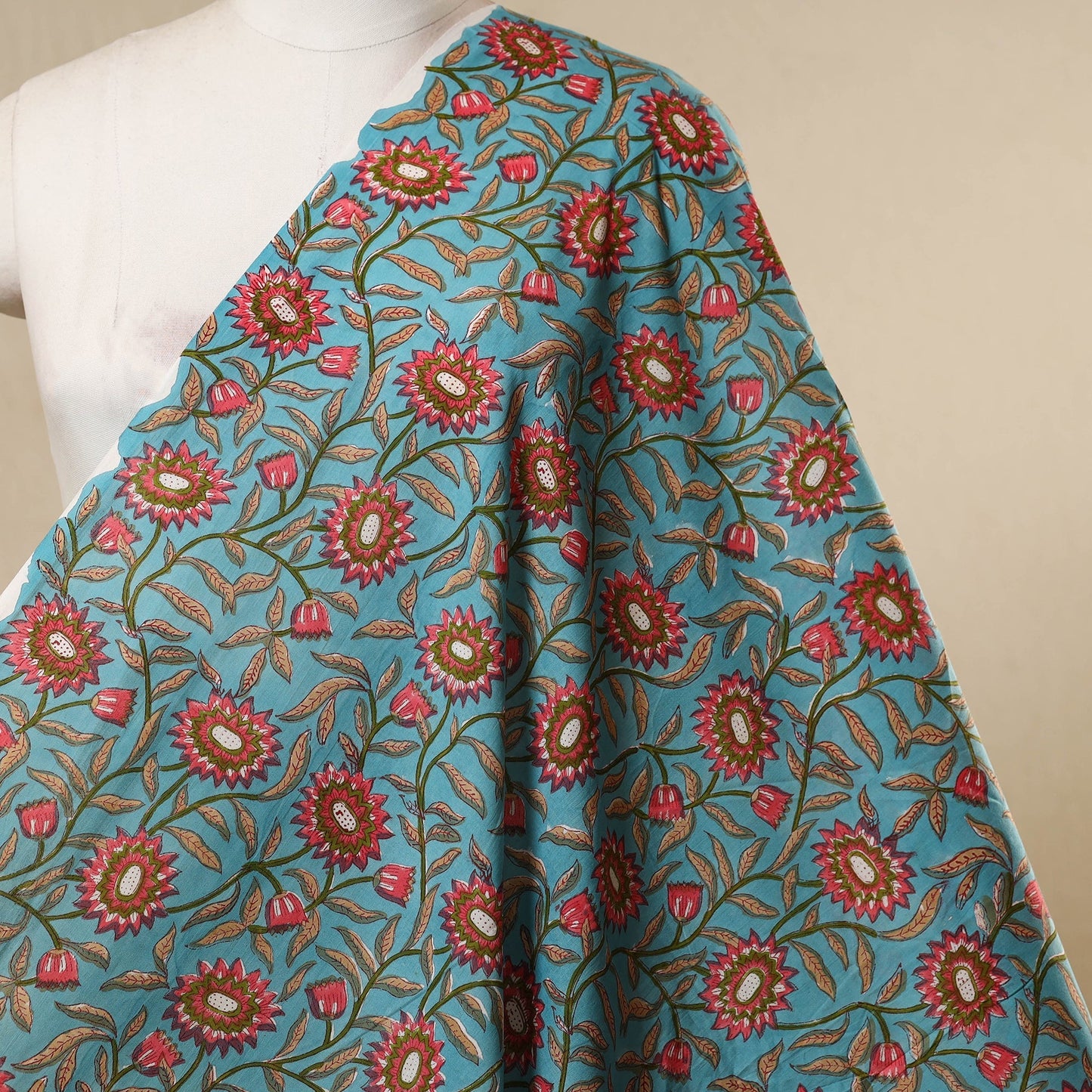 Blue - cotton sanganeri fabric 35 - handcrafted