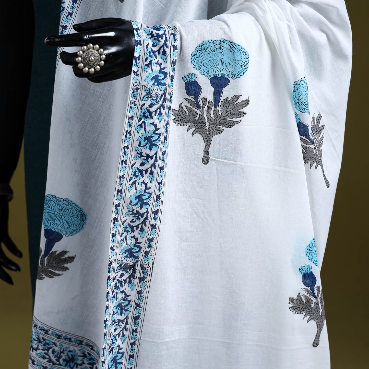 Cotton sanganeri floral dupatta 49 - handcrafted