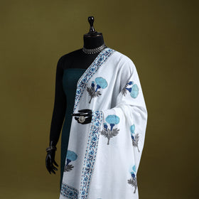 Cotton sanganeri floral dupatta 49 - handcrafted