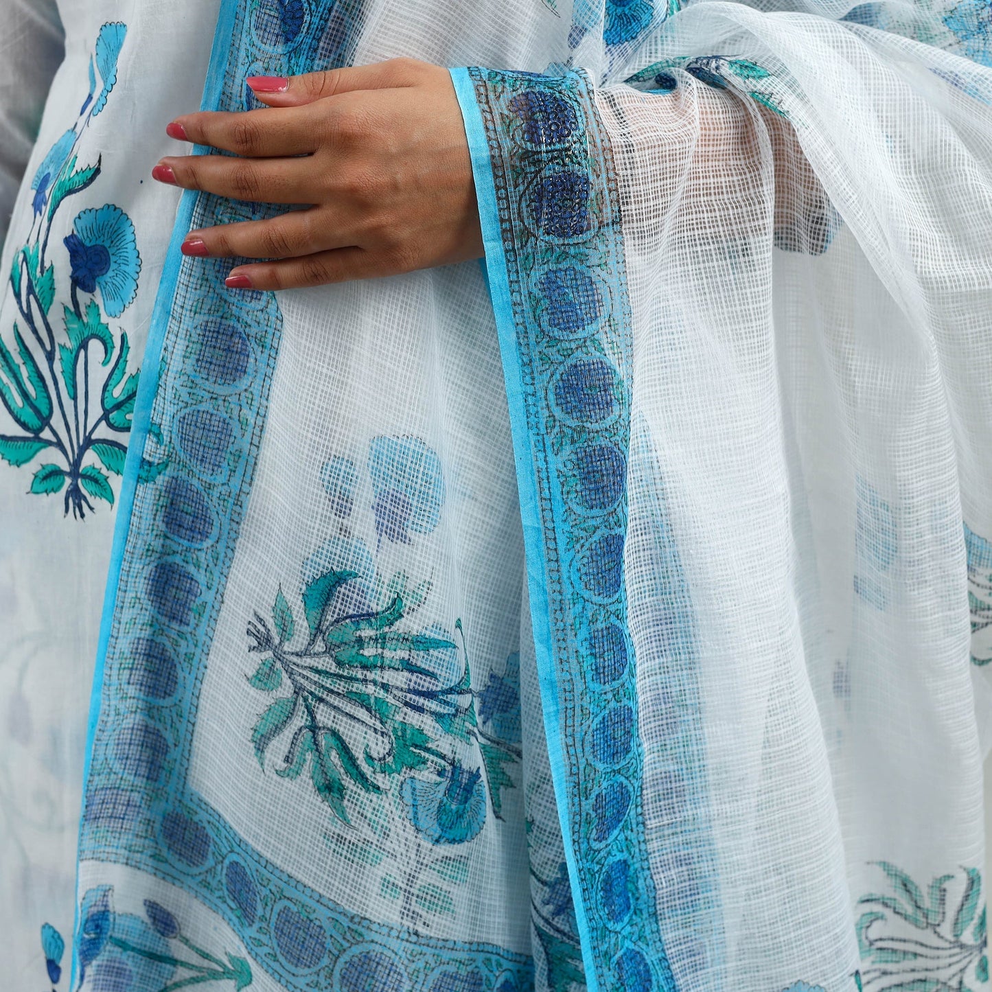 Buy Blue Block Print Cotton Sanganeri Kurta Set