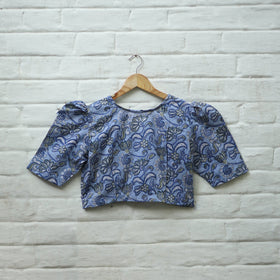 Buy Blue Block Print Cotton Sanganeri Stitched Blouse