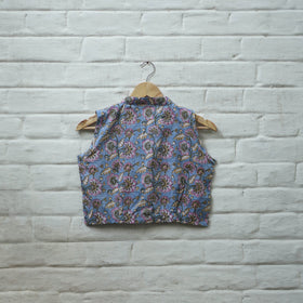 Buy Blue Block Print Cotton Sanganeri Stitched Blouse