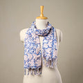  Block Print Cotton Blue Sanganeri Stole with Tassels