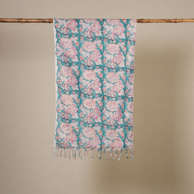 Block Print Cotton Sanganeri Stole with Tassels