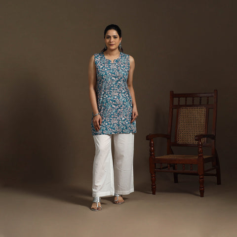 Blue - cotton short sanganeri kurta 13 - handcrafted