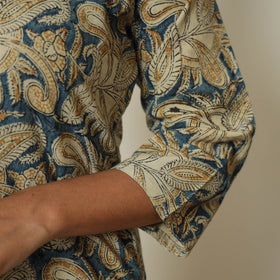Block Print Cotton Blue Straight Kalamkari Kurta for Women