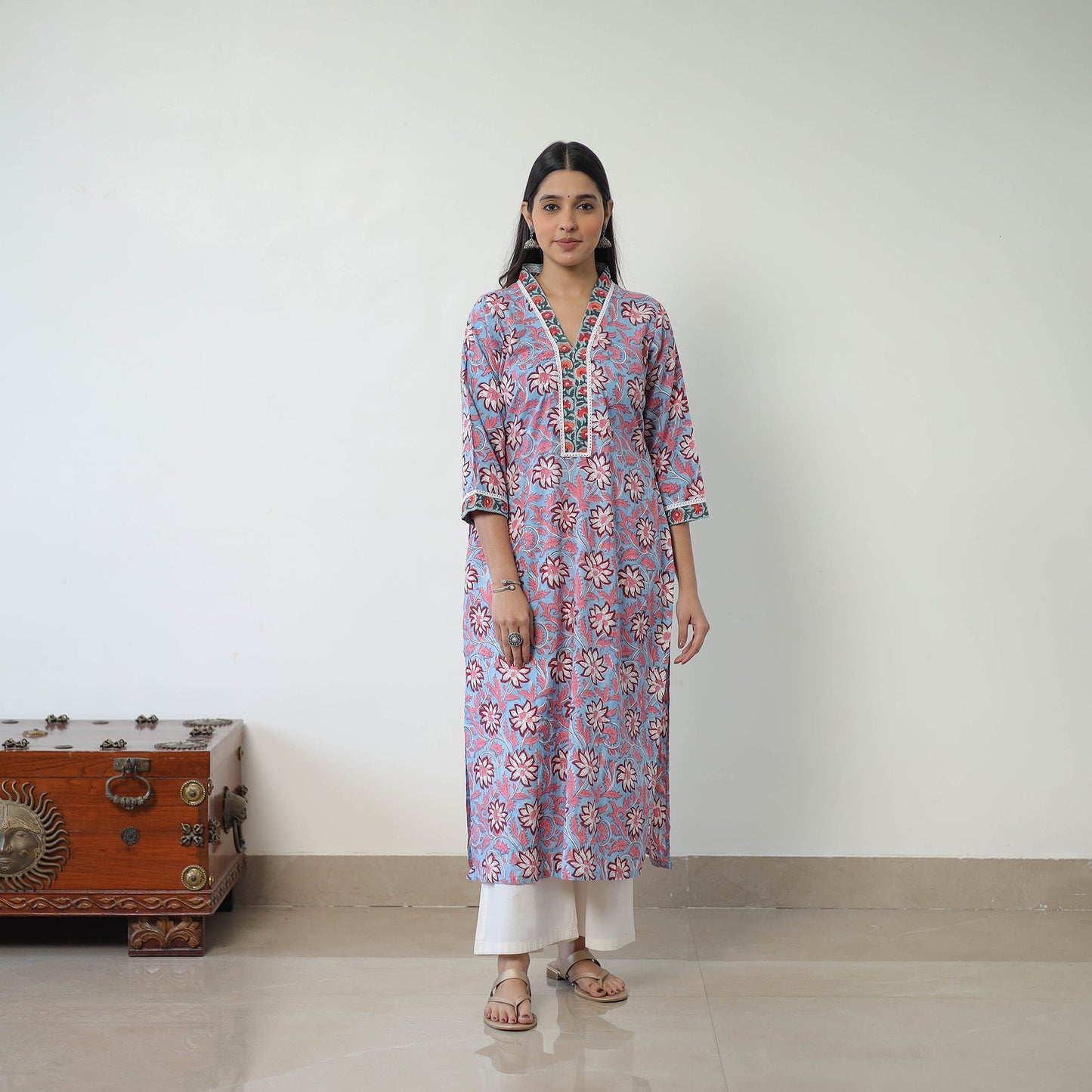  Blue Sanganeri Print Kurta for Women 