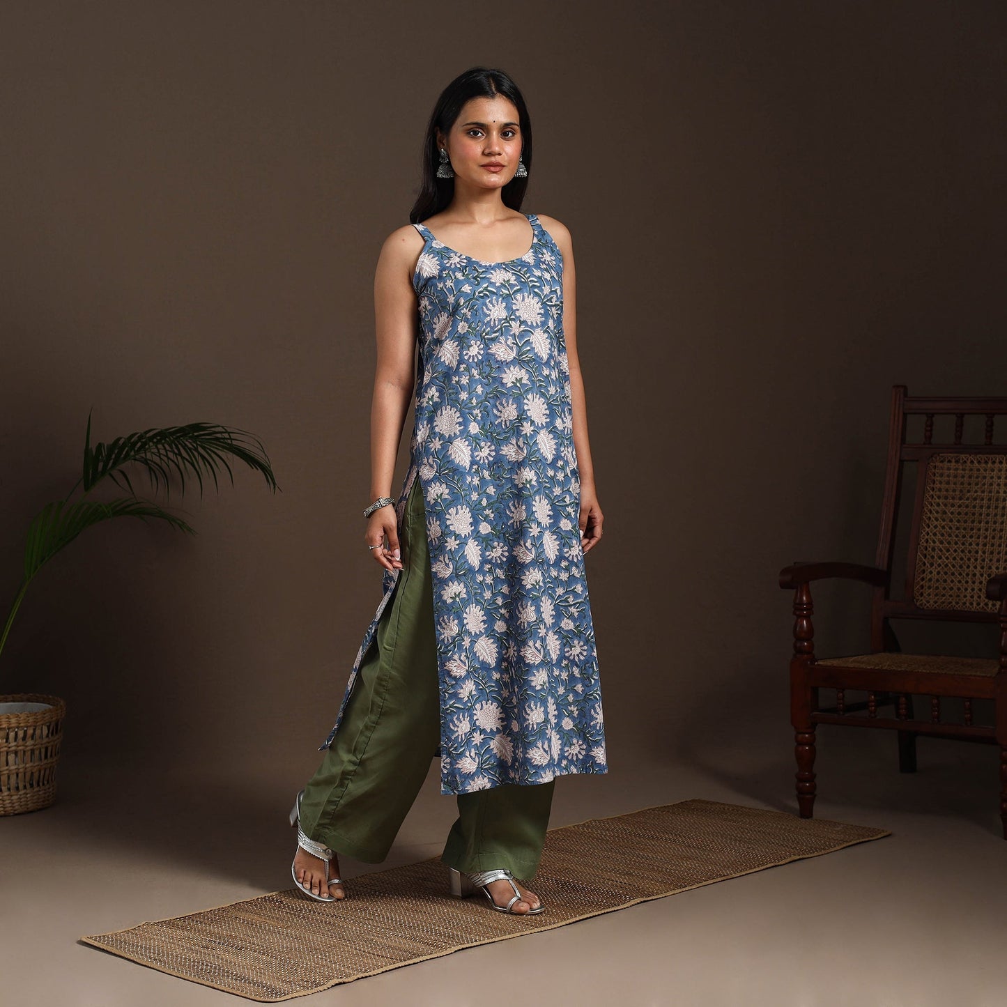 Blue - cotton straight sanganeri kurta 15 - handcrafted