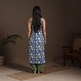 Blue - cotton straight sanganeri kurta 15 - handcrafted