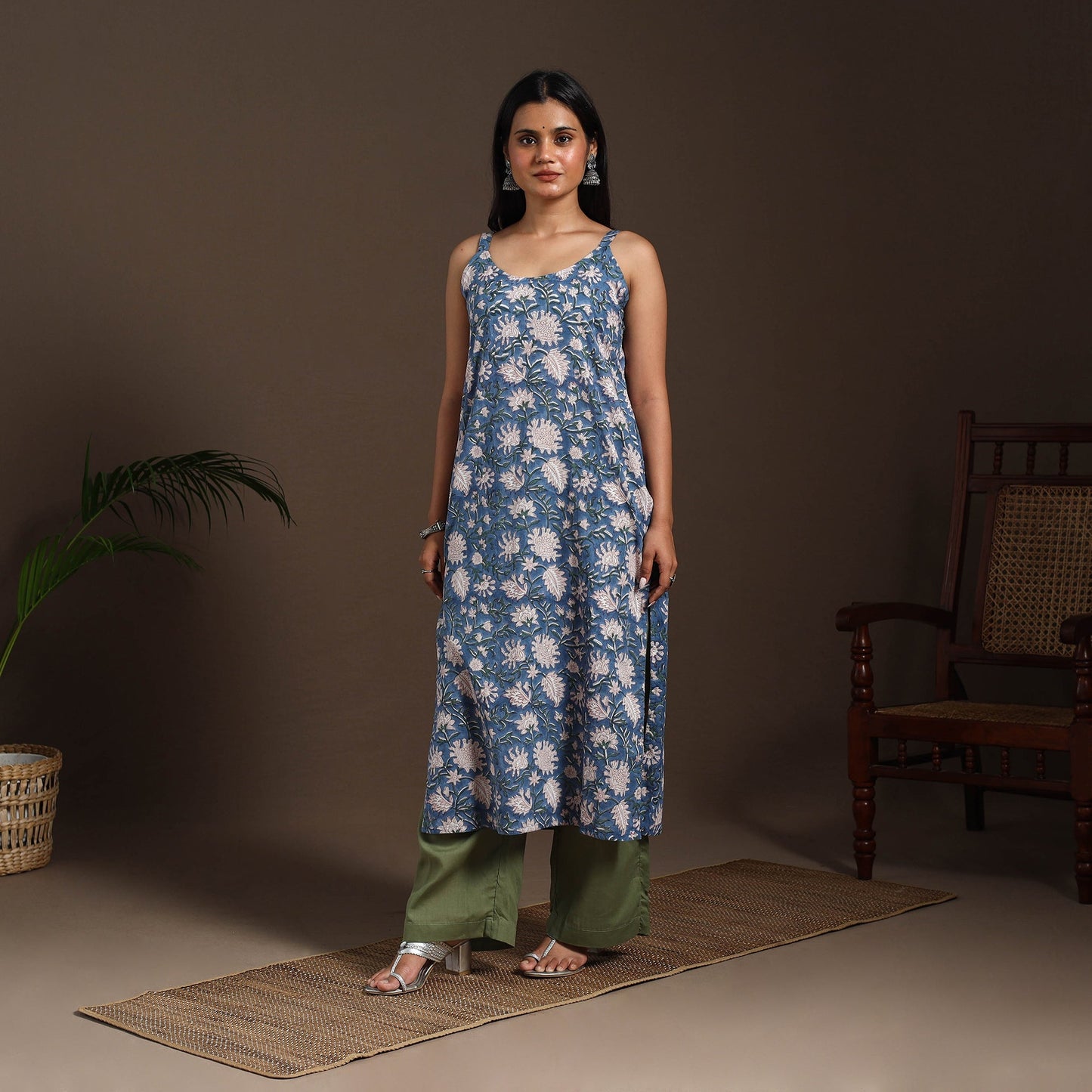 Blue - cotton straight sanganeri kurta 15 - handcrafted